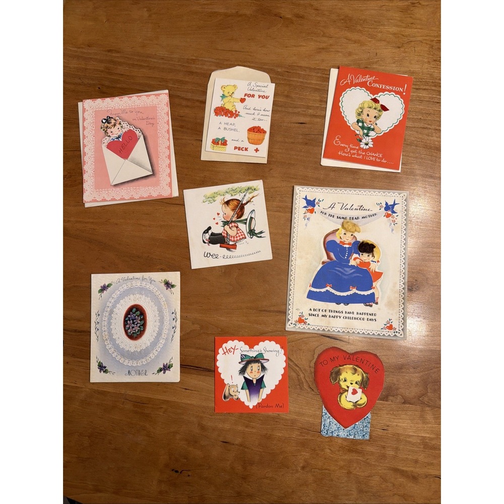 Lot Of Eight‎ Vintage Valentine Cards 1940s